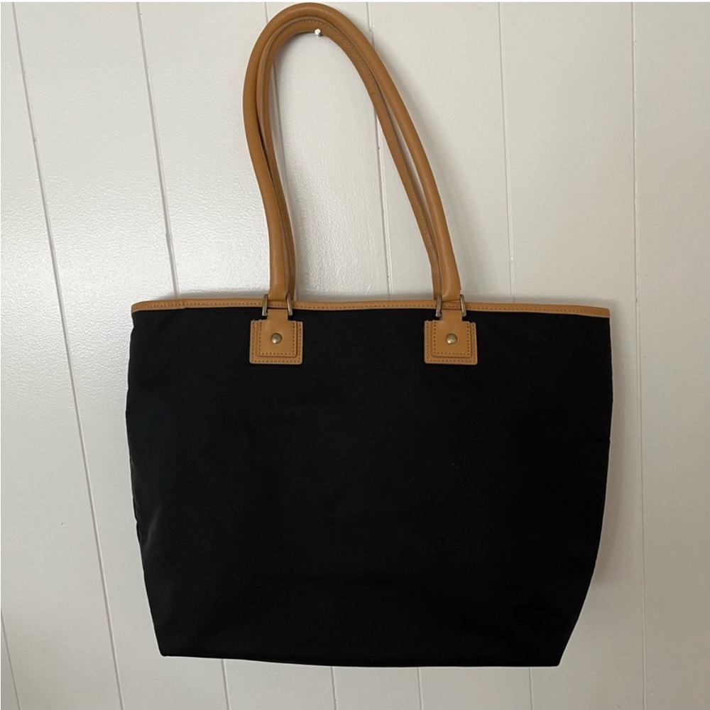 Hartmann XL Large Canvas Leather Tote Bag Purse Travel Black Tan 18” x 12” x 6” - Picture 6 of 12